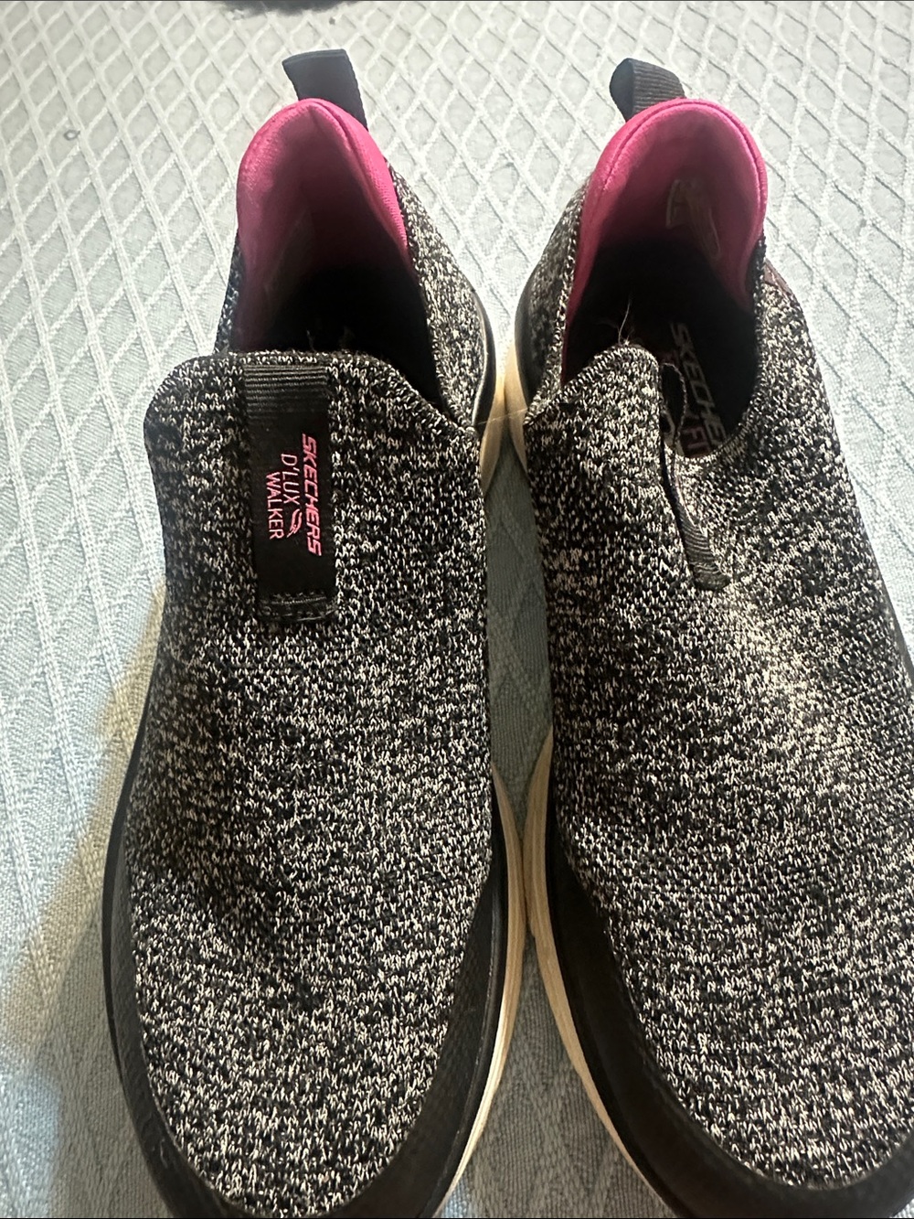Skechers Slip-On Knit Walking Shoes in Black with Pink Lining